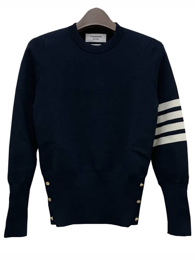 4-Bar Milano Stitch Crew Neck Knit Top Navy - THOM BROWNE - BALAAN 3