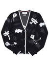 Cotton Mesh Sky Icon V Neck Cardigan Black - THOM BROWNE - BALAAN 2