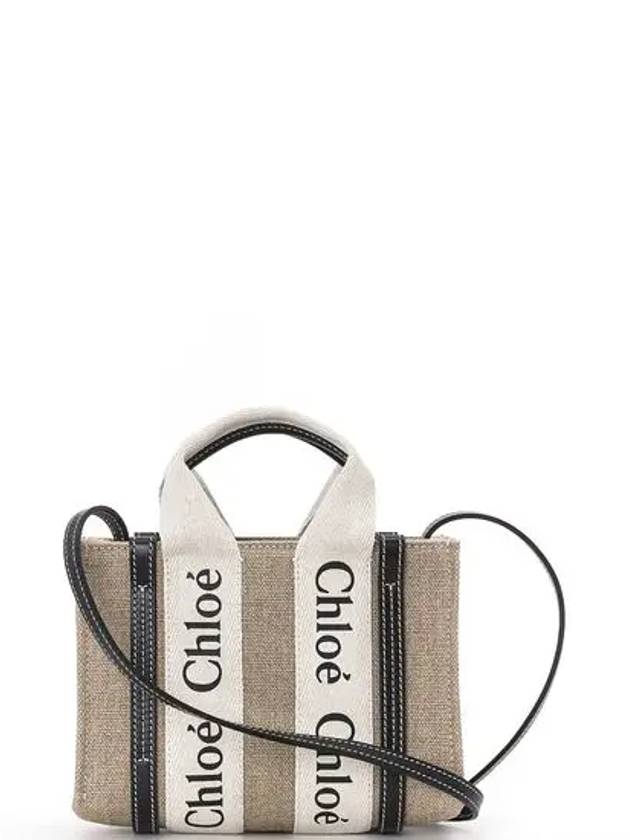 Woody Linen Canvas Calfskin Tote Bag White Navy - CHLOE - BALAAN 4