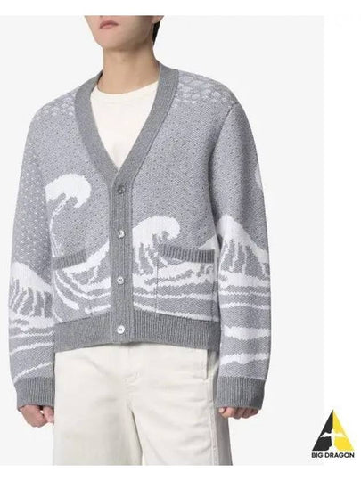 Wave Print Knit Cardigan Grey - THOM BROWNE - BALAAN 2