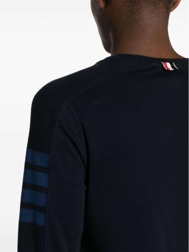 4-Bar Striped Cotton Long Sleeve T-Shirt Navy - THOM BROWNE - BALAAN 4