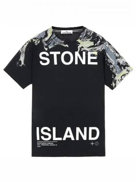 Logo Marvel Print Round Short Sleeve T-Shirt Navy - STONE ISLAND - BALAAN 2