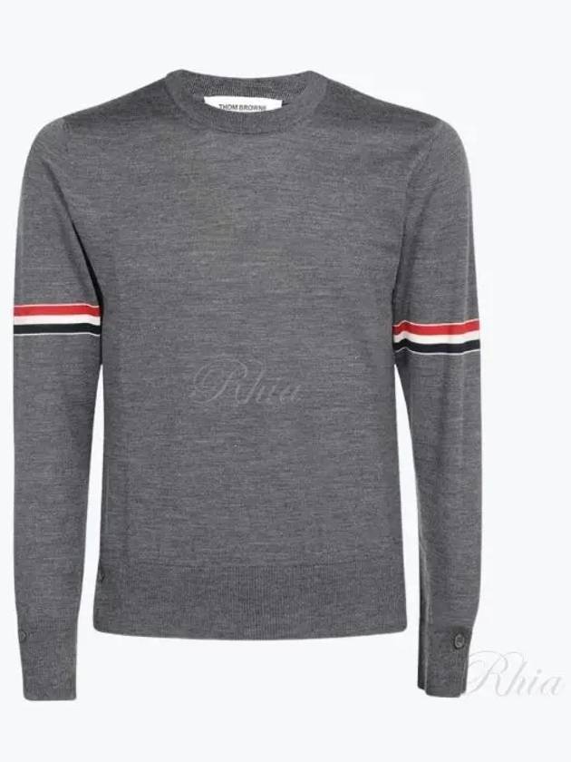 Merino Striped Crew Neck Knit Top Grey - THOM BROWNE - BALAAN 2