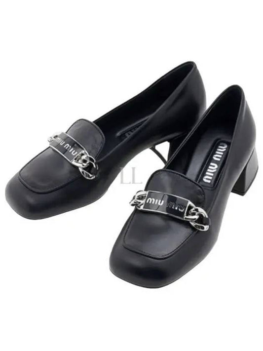 Chain Logo Leather Loafers Black - MIU MIU - BALAAN 2