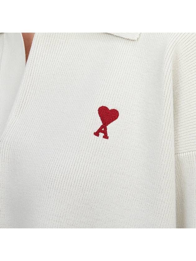 Small Heart Long Sleeve Polo Shirt White - AMI - BALAAN 7