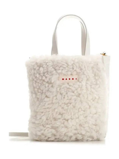 Shearling Museo Soft Mini Tote Bag White - MARNI - BALAAN 2