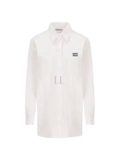 Chest Logo Populin Cotton Shirt White - MIU MIU - BALAAN 2