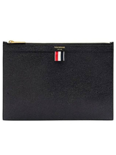 Pebble Grain Three Stripes Zipper Small Clutch Bag Black - THOM BROWNE - BALAAN 2