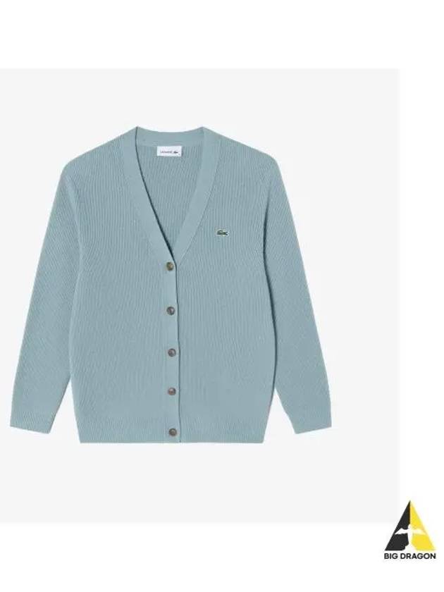 Women s Wool V neck Cardigan T rkiye Blue - LACOSTE - BALAAN 1