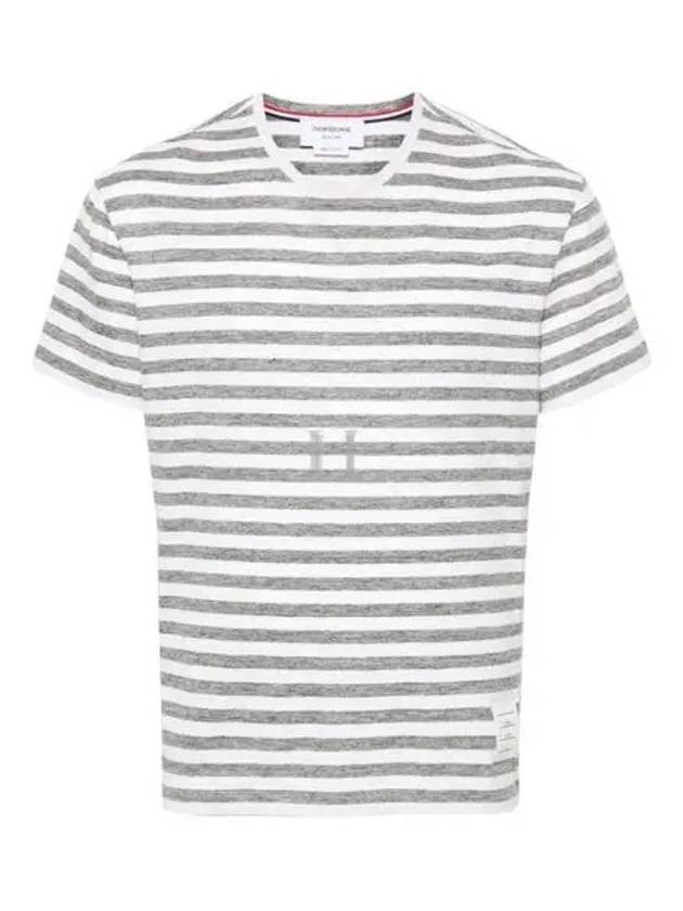 Striped Linen T-Shirt Grey White - THOM BROWNE - BALAAN 2