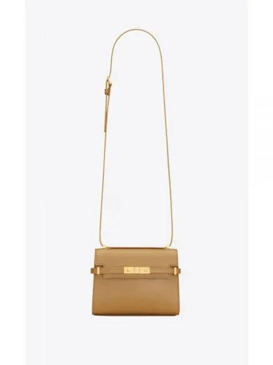 Manhattan Mini Embossed Gold-Tone Logo Leather Cross Bag Brown - SAINT LAURENT - BALAAN 2