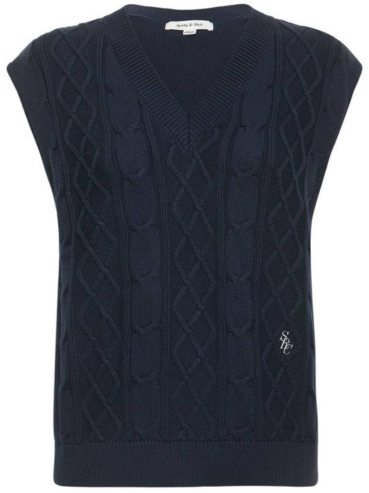Logo Embroidered Cable Knit Vest Navy - SPORTY & RICH - BALAAN 1