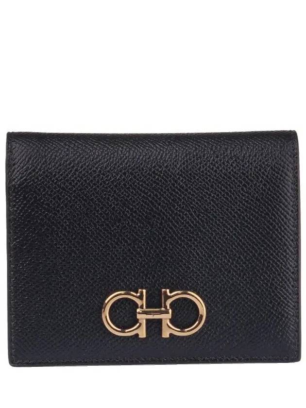 Gancini Compact Half Wallet Black - SALVATORE FERRAGAMO - BALAAN 2