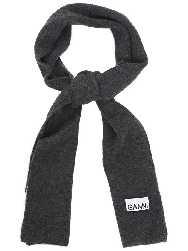 Logo Label Wool Blend Muffler Grey - GANNI - BALAAN 4