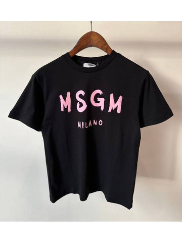 Kids T Shirt F4MSJUTH290 Black Pink Logo 8A - MSGM - BALAAN 1