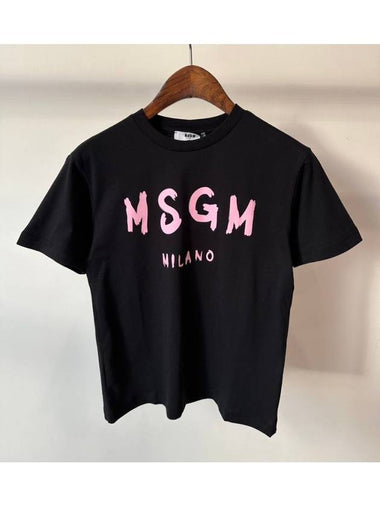 Kids T Shirt F4MSJUTH290 Black Pink Logo 8A - MSGM - BALAAN 1