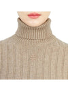 Ribbed Knit Turtleneck Beige Turf Melange - TORY BURCH - BALAAN 7