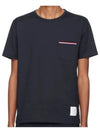 Men's Medium Weight Jersey Tipped Pocket Crewneck Short Short Sleeve T-Shirt Navy - THOM BROWNE - BALAAN 2