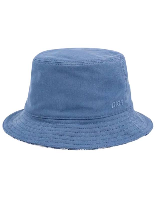 Embroidered Logo Reversible Cotton Bucket Hat Blue - DIOR - BALAAN 1