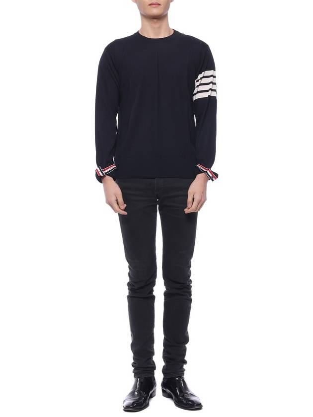 4 Bar Armband Classic Merino Wool Knit Top Navy - THOM BROWNE - BALAAN 4