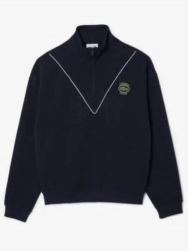 Men s Badge Match Chevron Piping Detail High Neck Half Zip Up T Shirt Dark Navy 1285960 - LACOSTE - BALAAN 1