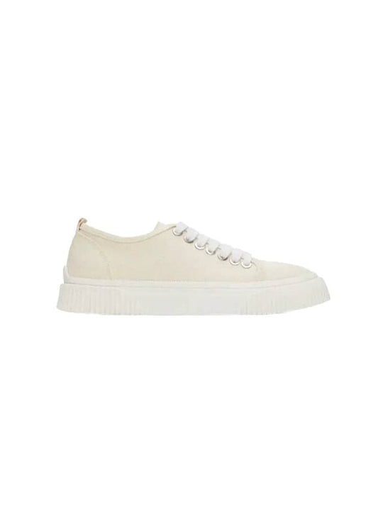 Logo Print Lace-Up Low-Top Sneakers Beige - AMI - BALAAN 1