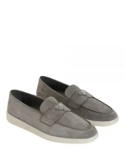 Triangle Logo Suede Loafers Grey - PRADA - BALAAN 2