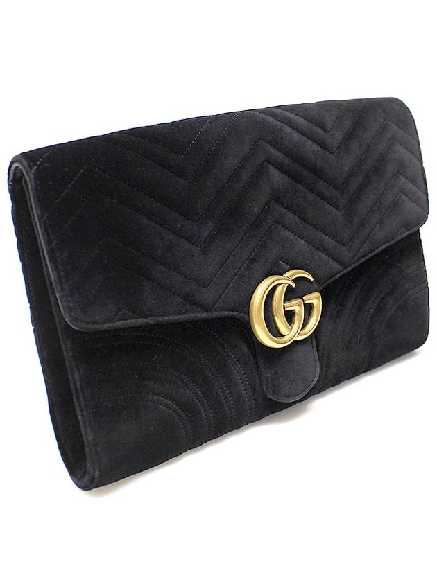 498079 Black velvet matelass chevron gold plated GG Marmont clutch - GUCCI - BALAAN 3