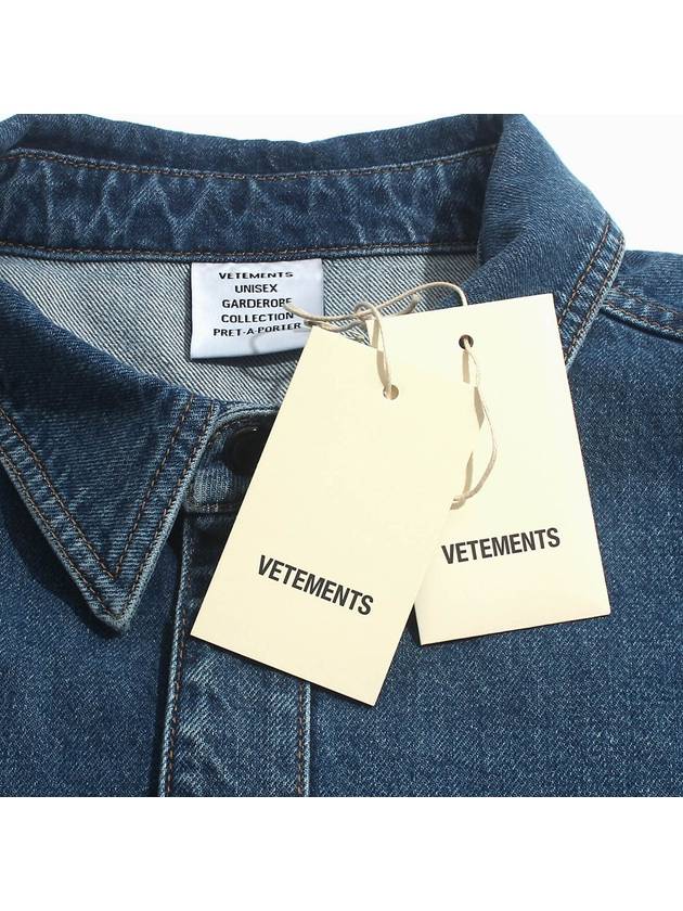 Crystal Logo Overfit Denim Cotton Long Sleeve Shirt Blue - VETEMENTS - BALAAN 9