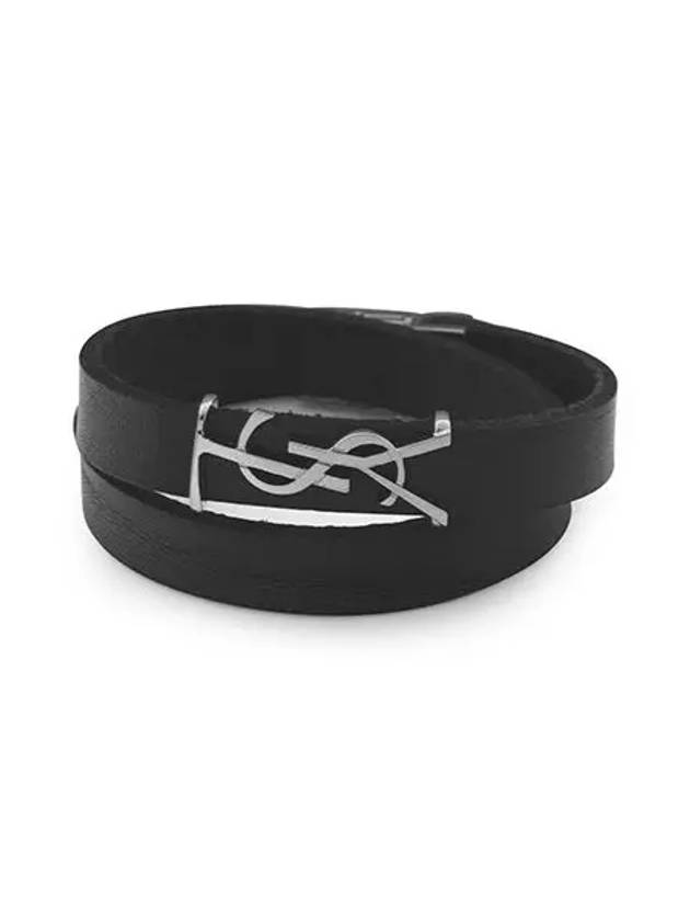 Opyum Double Wrap Leather Bracelet Black - SAINT LAURENT - BALAAN 2