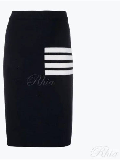 Women's Fine Merino Wool 4 Bar Stitch Pencil Skirt Navy - THOM BROWNE - BALAAN 2