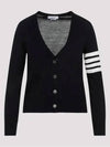 Sustainable Fine Merino Wool 4-Bar Relaxed Fit V-Neck Cardigan Navy - THOM BROWNE - BALAAN 3