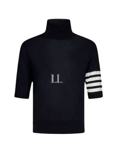 Fine Merino 4 Bar Relaxed Short Sleeve Turtleneck Navy - THOM BROWNE - BALAAN 2