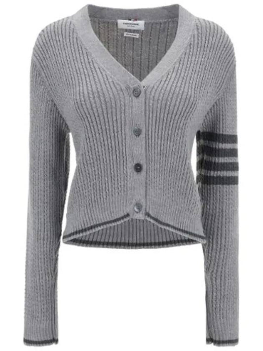 4 Bar Cable Wool Crop Cardigan Grey - THOM BROWNE - BALAAN 2