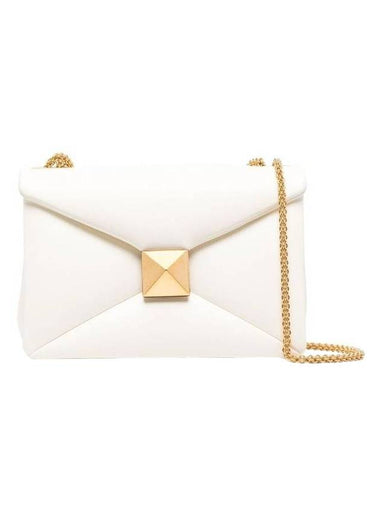 One Stud Chain Medium Leather Shoulder Bag White - VALENTINO - BALAAN 1