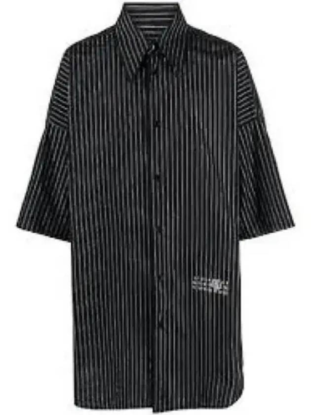 Oversized Striped Short Slevee Shirt Black - MAISON MARGIELA - BALAAN 2