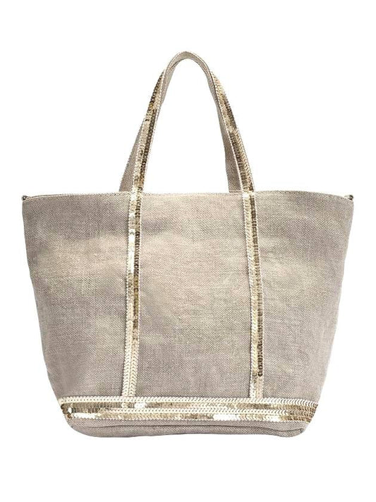 Women's Cabas Small Linen Tote Bag Sable - VANESSA BRUNO - BALAAN 1