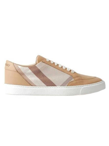 Women s Checked Cotton and Leather Low Top Sneakers Soft Phones - BURBERRY - BALAAN 1