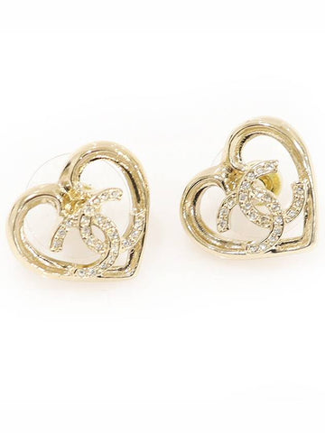 23C ABA103 light gold heart crystal CC logo earrings - CHANEL - BALAAN 1