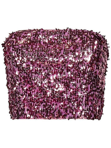 Pink Crop Top With All-Over Sequins In Recycled Fabric Woman - ROTATE - BALAAN 1