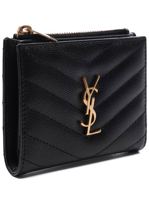 Cassandre Matelasse Grain De Poudre Embossed Leather Half Wallet Black - SAINT LAURENT - BALAAN 4