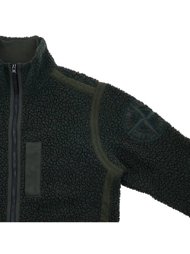 Embroidered Logo Furry Wool Zip-up Jacket Olive - STONE ISLAND - BALAAN 5