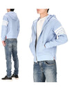 Men's Wapple 4 Bar Reglan Hooded Zip Up Light Blue - THOM BROWNE - BALAAN.