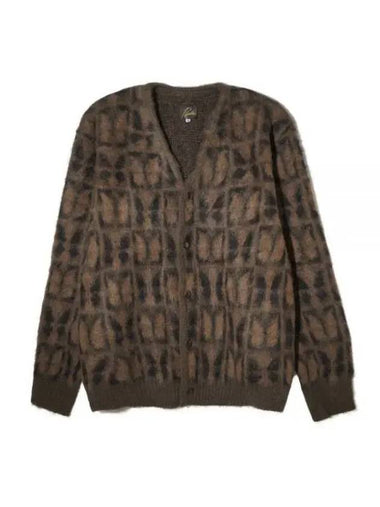 Papillon Jacquard Logo V-Neck Mohair Cardigan Olive - NEEDLES - BALAAN 1