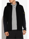 Logo Patch Hooded Lamb Wool Cardigan Black - STONE ISLAND - BALAAN 4