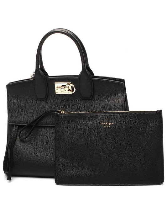 Studio Medium Tote Bag Black - SALVATORE FERRAGAMO - BALAAN 2