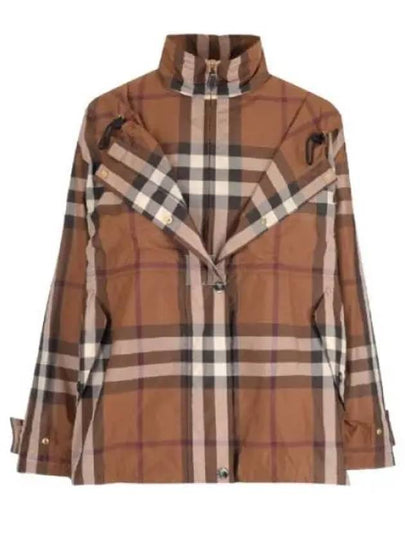 Check Off Shoulder Hooded Jacket Brown - BURBERRY - BALAAN 2