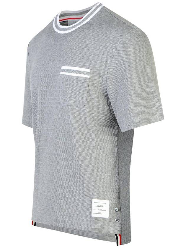 Pointelle Cotton Short Sleeve T-Shirt Light Grey - THOM BROWNE - BALAAN 3