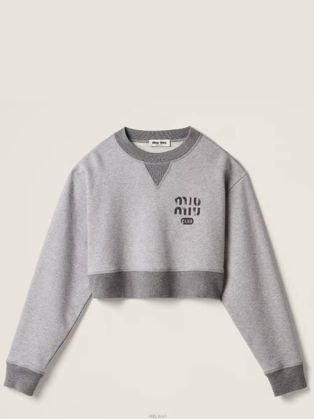 Cropped Logo Print Sweatshirt Grey - MIU MIU - BALAAN 3