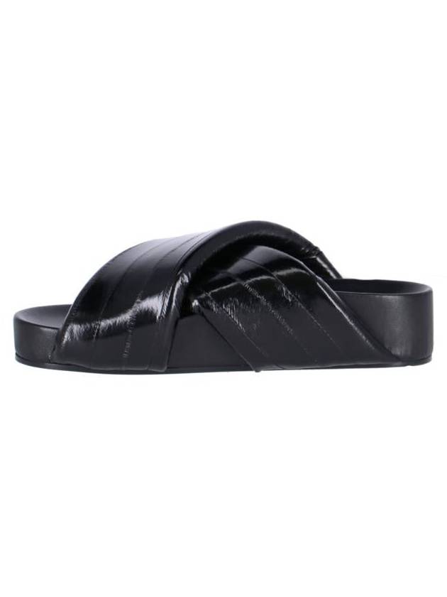 Crossover Strap Leather Slippers Black - JIL SANDER - BALAAN 4